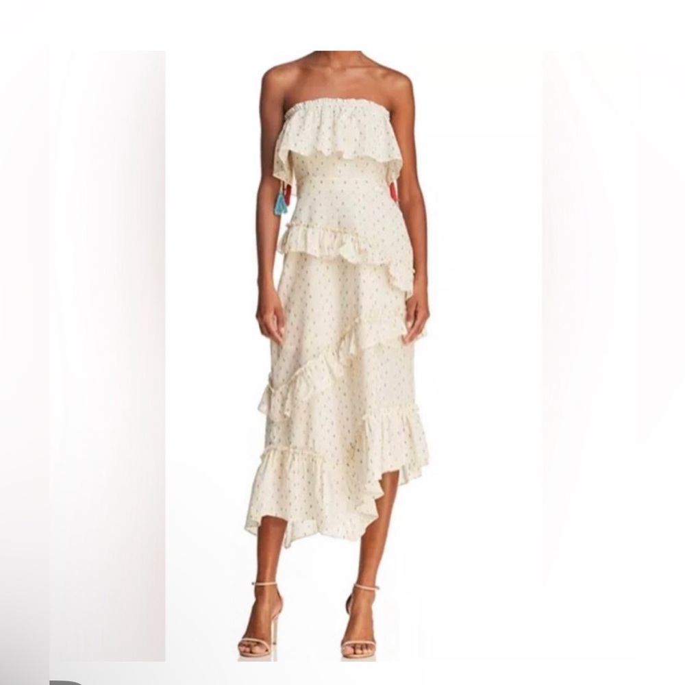 Red Carter Ruffled Cream Midi Dress with tassels XS NWOT